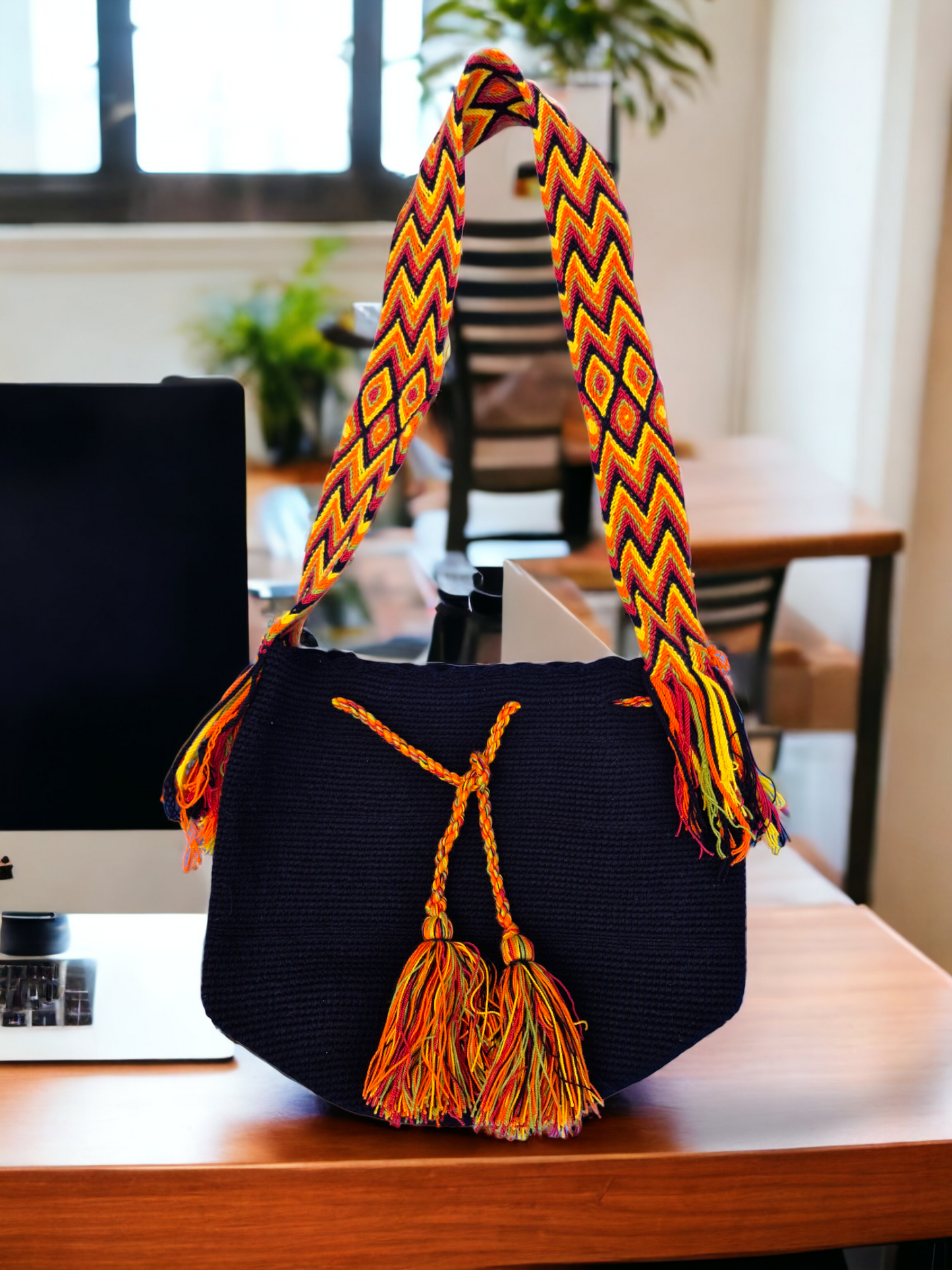 Mochila Wayuu Tasche Unicolor - Handgemachte farbenfrohe Tasche-Umhängetasche.