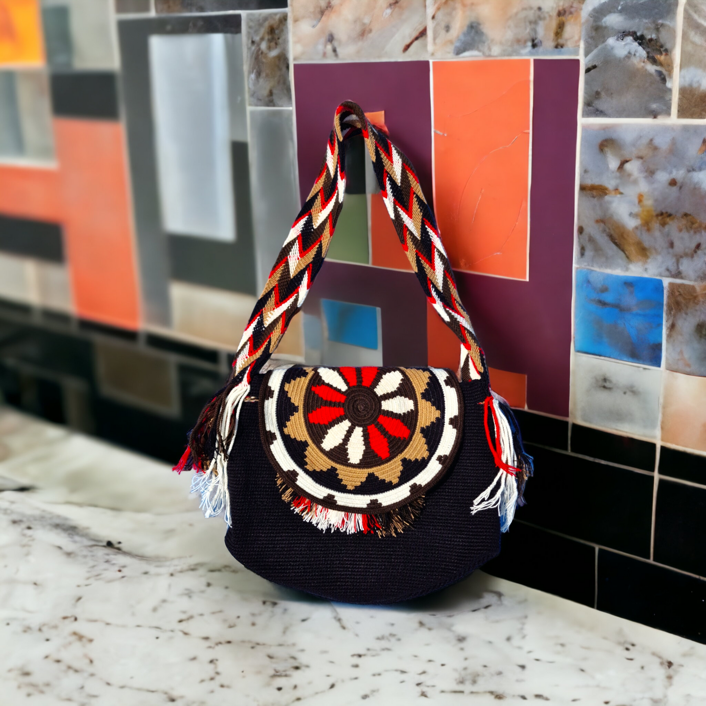 Mochila Wayuu Tasche Unicolor - Handgemachte farbenfrohe Tasche-Umhängetasche