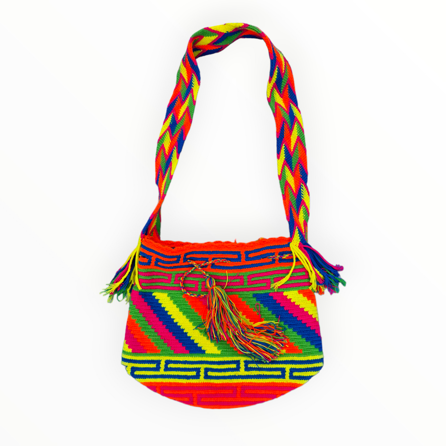 Mochila Wayuu Tasche Multicolor Schwarz - Handgemachte farbenfrohe Tasche - Crossbody-Tasche Mochila