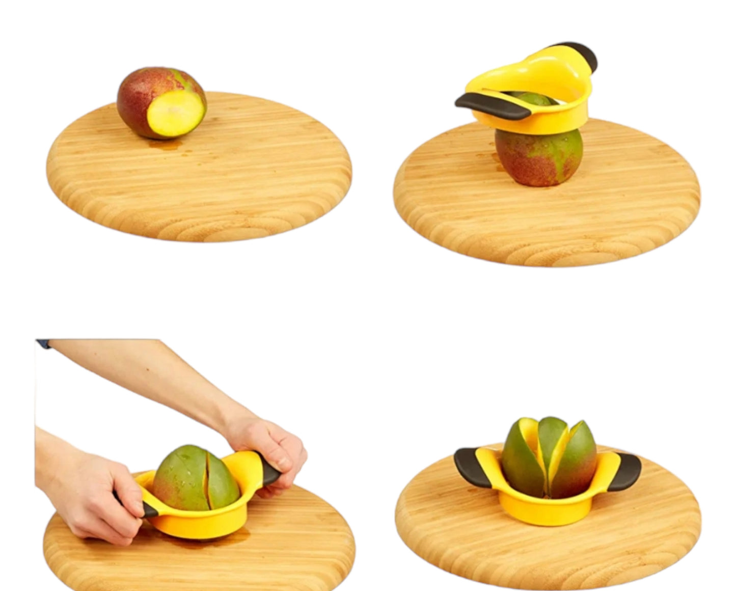 Mangoschneider, Mango teilen & entkernen, rutschfester Griff, Edelstahl-Klinge, Mango Slicer, schwarz-gelb, 1 Stück